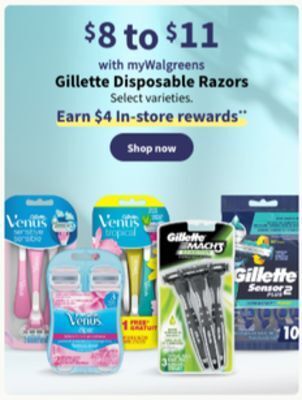 Walgreens Gillette disposable razors offer