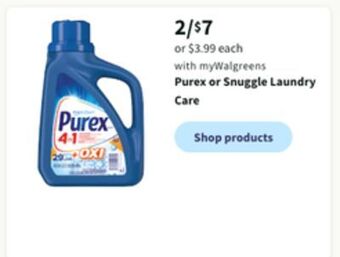 Walgreens Purex or snuggle laundry care offer