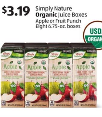 Aldi Simply nature organic juice boxes offer