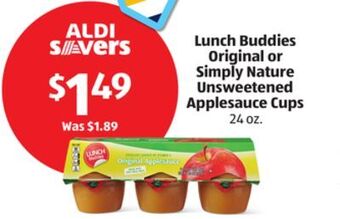 Aldi Lunch buddies original or simply nature unsweetened applesauce cups offer