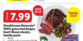 Lidl Steakhouse naturals® 100% grass fed angus beef ribeye steaks, family pack offer
