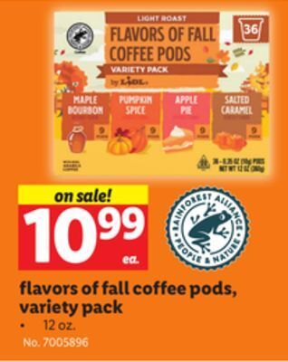 Lidl Flavors of fall coffee pods, variety pack offer