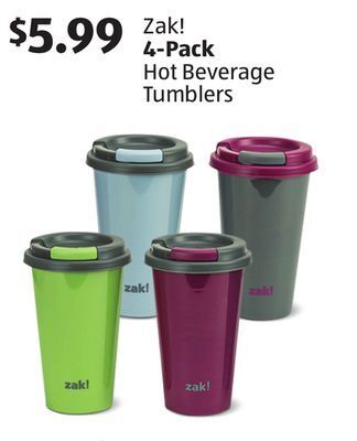 Aldi Zak! 4-pack hot beverage tumblers offer