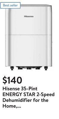 Walmart Hisense 35-pint energy star 2-speed dehumidifier for the home, basement, large room offer