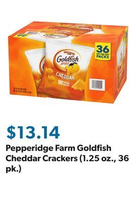 Sam's Club Pepperidge farm goldfish cheddar crackers (1.25 oz., 36 pk.) offer
