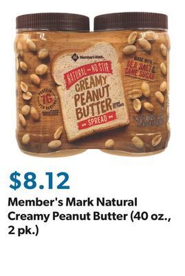 Sam's Club Member's mark natural creamy peanut butter (40 oz., 2 pk.) offer