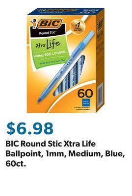 Sam's Club Bic round stic xtra life ballpoint, 1mm, medium, blue, 60ct. offer