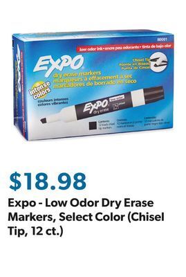 Sam's Club Expo - low odor dry erase markers, select color (chisel tip, 12 ct.) offer