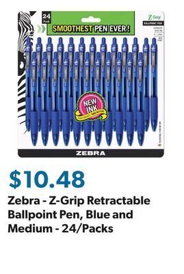 Sam's Club Zebra - z-grip retractable ballpoint pen, blue and medium - 24/packs offer