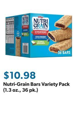 Sam's Club Nutri-grain bars variety pack (1.3 oz., 36 pk.) offer