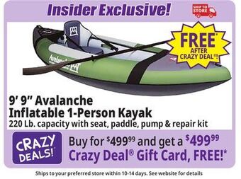 Ocean State Job Lot 9' 9 avalanche inflatable 1-person kayak offer