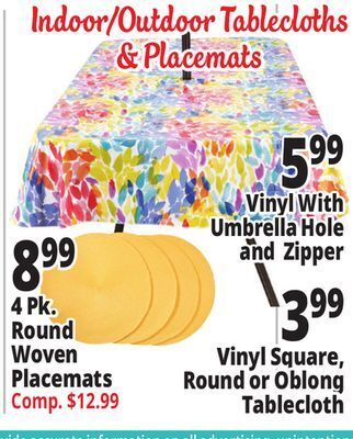 Ocean State Job Lot Indoor/outdoor tablecloths & placemats offer