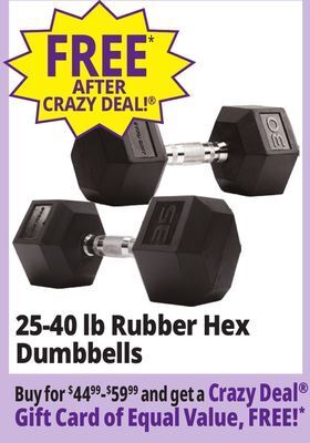 Ocean State Job Lot 25-40 lb rubber hex dumbbells offer