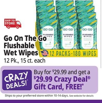 Ocean State Job Lot Go on the go flushable wet wipes offer