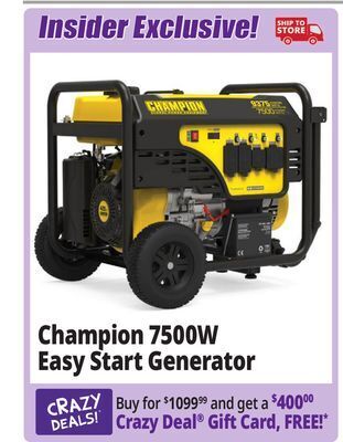 Ocean State Job Lot Champion 7500-watt generator offer