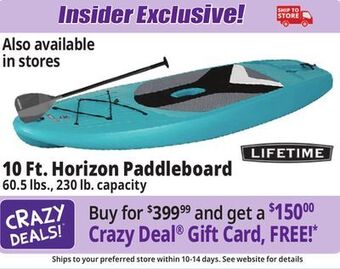 Ocean State Job Lot Lifetime horizon 10' stand up paddleboard offer