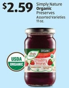 Aldi Simply Nature Organic Preserves Assorted Varieties 11 oz. offer