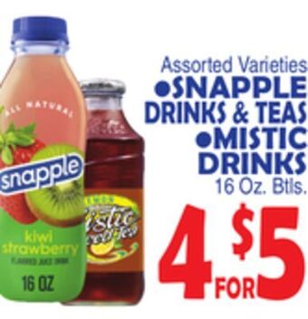 Bravo Supermarkets Snapple drinks & teas, mistic drinks offer