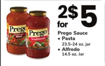 ACME Prego sauce pasta 23.5-24 oz. jar alfredo 14.5 oz. jar offer