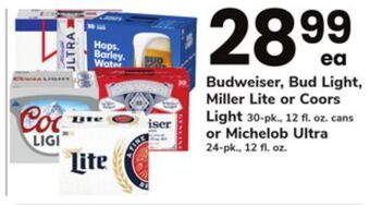 ACME Budweiser, bud light, miller lite or coors light 30-pk., 12 fl. oz. cans or michelob ultra 24-pk., 12 fl. oz. offer