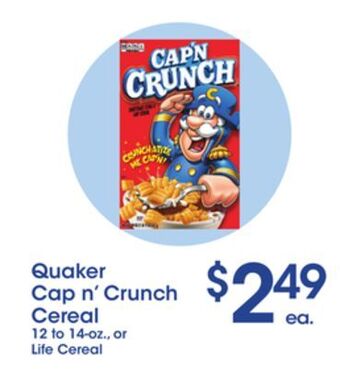 Price Rite Quaker cap n' crunch cereal offer