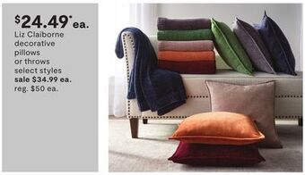 JC Penney Liz claiborne decorative pillows or throws offer