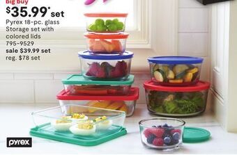 JC Penney Pyrex 18-pc. glass storage set with colored lids offer