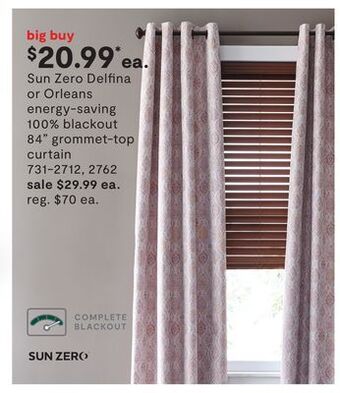 JC Penney Sun zero delfina or orleans energy-saving blackout 84 grommet-top curtain offer