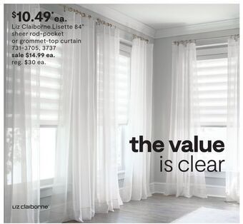 JC Penney Liz claiborne lisette 84 sheer rod-pocket or grommet-top curtain offer