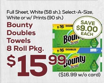 DeCicco & Sons Bounty doubles towels 8 roll pkg offer