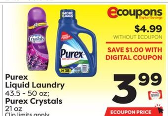 Weis Markets Purex liquid laundry 43.5-50 oz purex crystals 21 oz offer