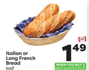 Weis Markets Italian or long french bread offer