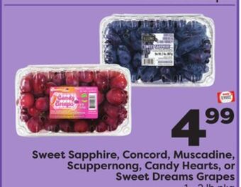 Weis Markets Sweet sapphire, concord, muscadine, scuppernong, candy hearts, or sweet dreams grapes offer