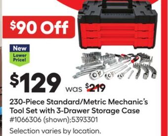 Lowe's 230-piece standard/metric mechanic's tool set with 3-drawer storage case offer