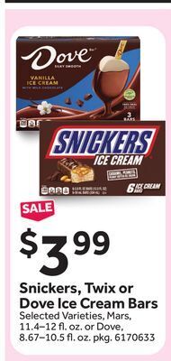 Stop&Shop Snickers, twix or dove ice cream bars offer