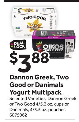 Stop&Shop Dannon greek, two good or danimals yogurt multipack offer