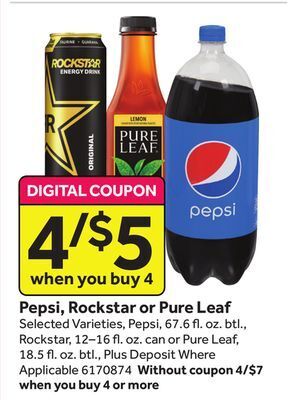 Stop&Shop Pepsi, rockstar or pure leaf offer