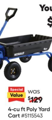Lowe's Kobalt 4-cu ft poly yard cart offer