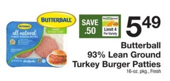 The Fresh Grocer 93% lean ground turkey burger patties offer