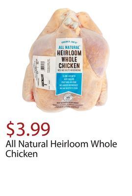 Trader Joe's All natural heirloom whole chicken offer