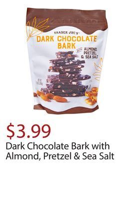 Trader Joe's Dark chocolate bark with almond, pretzel & sea salt offer