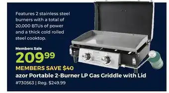 Azor Portable 2-Burner LP Gas Griddle With Lid