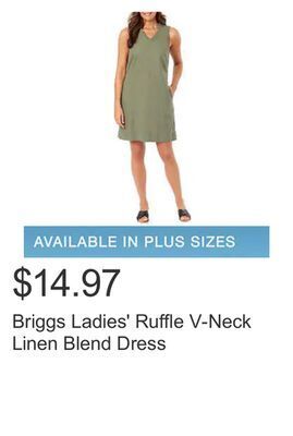 Costco Briggs ladies' ruffle v-neck linen blend dress offer