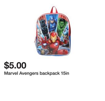 Five Below Marvel avengers backpack 15in offer