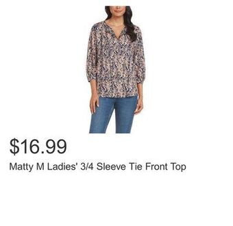 Costco Matty m ladies' 3/4 sleeve tie front top offer
