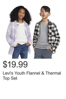 Costco Levi's youth flannel & thermal top set offer