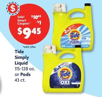 Family Dollar Tide simply liquid 115-128 oz. or pods 43 ct. offer