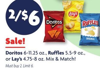 Family Dollar Doritos 6-11.25 oz., ruffles 5.5-9 oz., or lay's 4.75-8 oz. offer