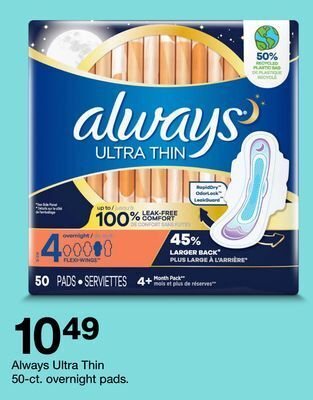Target Always ultra thin 50-ct. overnight pads offer