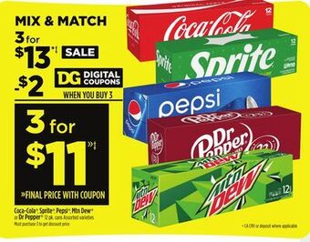 Dollar General Coca-cola®, sprite®, pepsi®, mtn dew® or dr pepper® offer